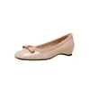 Versão em Couro com Aumento Interno de Altura de 3cm~ Fivelas Douradas Elegantes Laço Bico Quadrado Redondo Sola Grossa Boca Rasa Flats para Mulheres Primavera e Outono 2025