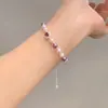 Pulsera de Perla Sirena Rosa Arándano Circonita Microincrustada Cubo de Azúcar Morado Deslumbrante Pulsera de Cordón Pulsera Versátil de Lujo Ligero