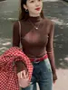 Suéter de punto suave con cuello semi-alto para mujer, para primavera y otoño, top elegante y estilizado con cuello medio