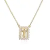Collar Colgante Cuadrado Hueco con Circonita Incrustada, Chapado en Oro de 18K Cobre, Simple Versátil Aogu Transfronterizo para Mujer, Cadena Única para Clavícula