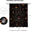 Cortina de Chuveiro de Abóbora de Halloween Cortina de Chuveiro de Abóbora Maligna Cortina de Chuveiro Preta de Outono Decoração de Banheiro Tecido Lavável Durável