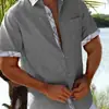 Camisa de Férias na Praia do Havaí 2023 Masculina de Manga Curta Cardigã Camisa Masculina com Botões no Punho Gola Contrastante