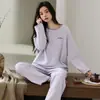 Pijama 100% Algodão Tecido de Algodão Macio e Confortável Tamanho Grande Solto Roupa de Casa Pode Ser Usada Fora Outono Feminino