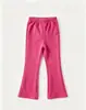 Fornecimento exclusivo transfronteiriço para meninas, outono e inverno, forrado com fleece, calça longa levemente flare, elástico na cintura infantil, modelagem slim, cor sólida, calça boca de sino, calça para usar por cima