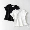 Ropa de Mujer 2024 Primavera y Verano Nuevo ~ Moda D Española Elegante Recorte Hongo Tejido Camiseta de Manga Corta Tops para Mujer