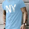 Camiseta Deportiva Casual Suelta de Verano para Hombre Tallas Grandes con Estampado de Letras Ny Cuello Redondo Manga Corta
