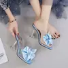 Sandalias de Verano para Mujer, Nuevo Estilo Coreano, Estilo Hada, Lazo, Medio Abiertas, Tacón Alto, Tacón Fino, de Una Tira 2025
