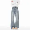 Calça comprida jeans lavada, corte reto 2026 novo design, caimento solto, marca masculina moderna, com detalhes em strass, levemente flare