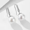 Brincos de Pérola de Prata 925 Estilo Europeu e Americano Brincos Simples Elegantes de Diamante Contas Longas Joias de Orelha Personalização