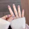 Parches de Uñas Postizas Portátiles Morados Cortos Estilo Francés, Gama Alta y Elegantes, Parches Blanqueadores de Uñas, Parches de Uñas Terminados al por Mayor