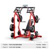Gimnasio con equipo Hummer, equipo de entrenamiento con barra horizontal, pecho alto y bajo, flexión y extensión de muslos, sentadillas, equipo de fuerza.