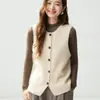 Chaleco de punto liso de color sólido con cuello redondo para mujer, cárdigan de punto, suéter sin mangas holgado nuevo para otoño e invierno
