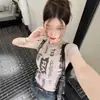 Camiseta Manga Curta Ombro Estreito Estilo Desejo Puro Feminina Verão Design de Nicho Estampa de Letras Slim Fit Top Curto Roupas