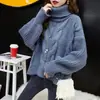 Suéter feminino de gola alta, pulôver, novo estilo outono e inverno, caimento solto, tricô trançado, top curto de tricô grosso, estilo casual, roupa feminina de cor sólida