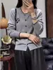 Suéter de Lana Merino para Mujer Clase Europea Otoño Temprano Letras Bordadas Chaqueta de Punto de Cachemira Cárdigan 100% Lana Pura
