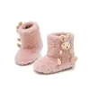 Botas peludas estilo coreano para niños, Botas de algodón lindas de oso para niñas, Botas de nieve cálidas para niños, Botines cortos de bebé con suela suave y forro de felpa