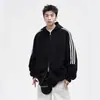 Sudadera con cremallera y tres rayas, moderna y elegante, para hombre, talla grande, chaqueta para primavera y otoño, chaqueta deportiva con capucha de doble cremallera