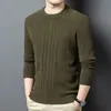 Suéter de lana tejido de punto para hombre, 9 puntos, engrosado, 450g, anti-pilling, color liso, patrón jacquard, manga larga, cuello redondo