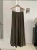 KEKEZOON Estilo Elegante Saia Plissada com Caimento Feminina Cintura Alta Plissada Barra Larga Emagrecimento Cor Sólida Saia Longa 9074