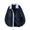 Chaqueta de trabajo de solapa bicolor, unisex, abrigo casual holgado, chaqueta versátil de moda para primavera/otoño