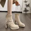 Botines de Tobillo Cuadrados Gruesos Estilo Coreano Temperamento Retro 2026 Otoño Nuevos Versátiles Alargan Piernas Moda Suave Botas Adelgazantes