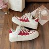 Baikuang Primavera y Otoño Ins Tide Bread Zapatos de Mujer Originales de Cuero Transpirables Todo-fósforo Casual Moda Retro Deportes Zapatos Rojos