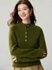 Cardigã de Cashmere Puro para Outono e Inverno Feminino, Gola Alta Meia, Botões, Solto e Emagrecedor, Camada Interna Quente, Suéter de Tricô