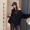 Tejido de Punto de Manga Larga con Hombro Descubierto Estilo Coreano para Mujer Primavera y Otoño 2025 Nuevo Estilo Estilo Relajado Chicas Hot Blusa Holgada Top Versátil Trendy