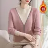 Suéter de Punto Falso de Dos Piezas Estilo Nuevo 2026 para Madres, Suéter Forrado de Polar para Mujeres de Mediana Edad y Mayores, Top Juvenil de Moda para Otoño e Invierno
