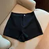 Shorts Pretos Slimming de Cintura Alta Linha A Sem Costura Elástico Quente para Mulheres