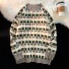 Outono e inverno americanos jacquard grosso xadrez suéter de casal tendência solto macio ceroso casaco de suéter fabricantes frete