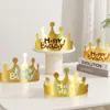 Sombrero de Cumpleaños Plegable para Adultos, Sombrero Corona Láser Decoración, Sombrero de Fiesta Infantil, Sombrero Dorado de Pastel, Ajustable