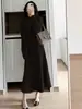 Conjunto de Vestido Tricotado Sem Mangas Feminino 2026 Outono Inverno Roupas Femininas Gola V Solta Tricô Conjunto de Duas Peças