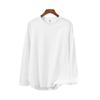 Camiseta de punto de manga larga para mujer, diseño de cuello redondo, primavera japonesa, frontal curvo, espalda corta, color liso, versátil, 2024