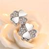 Pendientes de Hojas y Hierba de Cuatro Piezas Simétricos de Diamante Estilo Coreano Elegantes Distintivos Simples Dulces Joyería Mori Dongdaemun