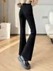 Calça Boca de Sino Preta para Mulheres, Novo Estilo Popular Outono e Inverno 2026, Forrada com Fleece, Cintura Alta, Emagrecedora, Para Baixinhas, Jeans Levemente Boca de Sino