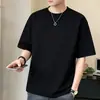Camiseta de Verano 2026 para Hombre de Manga Corta 100% Algodón Puro, Estilo Nuevo, Holgada, Versátil, Color Sólido, Manga Corta, Cuello Redondo y Manga de Tres Cuartos