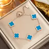 Pulsera de trébol de cuatro hojas de acero de titanio que no se desvanece con diamantes, pulsera de dijes de moda de oro rosa de 18 quilates, pulsera de cinco flores estilo europeo y americano