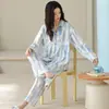 Algodón PuroPijama de Manga Larga para Mujer Otoño Nuevo Estilo Cárdigan Dibujos Animados Pantalones Largos Lindo Lunares Conjunto de Ropa para el Hogar Primavera Otoño