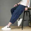 Pantalones Capri Transfronterizos para Hombre Estilo Chino Hombres Sueltos de Algodón y Lino Pantalones Hallen Modernos Rectos Casuales Pantalones Cortos de Playa