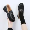 Mocasines negros de cuero estilo británico para mujer, nueva colección otoño/invierno 2026, forrados de felpa para abrigar, planos slip-on de moda