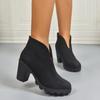 Botas de Moda de Inverno 2025 Transfronteiriças com Zíper Lateral de Salto Alto para Mulheres Novas Tamanho Grande Salto Grosso Boca em V Botas Curtas Retrô Desejo