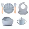 Baberos de Silicona, Baberos para Alimentar Bebés, Baberos Impermeables de Grado Alimenticio para Comer, Baberos Finos para Saliva, Juego de Vajilla Infantil Anti-Suciedad
