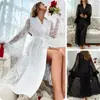 Feiyun Comercio Exterior Malla Corazón Bata Larga de Mañana Retazos de Plumas Manga Ancha Bata de Dormir Ropa Exterior para Foto de Boda 811