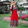 Vestido Estilo Étnico 2025 Nuevo Algodón Seda Estampado Vestido de Mujer con Cuello en V Tailandia Viaje Vacaciones Vestido de Playa