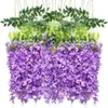 Flores de glicinia artificiales para decoración de techo, decoración de bodas, flores artificiales para decoración de sala de estar, escenarios de parques y hoteles (12 piezas por juego)