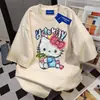 Camiseta de Manga Corta con Estampado de Gato Kt de Diseño Americano para Hombres y Mujeres, Ropa de Trabajo Versátil para el Verano, Top Holgado para Parejas Ins