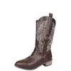 Botas de cuero de tacón cuadrado retro estilo europeo y americano, nuevas para otoño e invierno 2026, talla grande, transfronterizas, botas de montar bordadas hasta la pantorrilla de Amazon