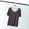 Camiseta de Modal para Mujer, Estilo Veraniego Delgado, Diseño de Espalda Cruzada, Top de Manga Corta Ajustado, Favorecedor y Realza la Figura, Adecuado como Capa Base