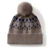 Modioso gorro tejido en forma de T con puño, cálido, con pompón de color contrastante, gorro de cachemira, resistente al viento y al frío, de copa redonda para mujer